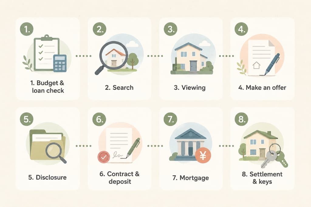 Step-by-step process of buying a home in Japan, from search to registration