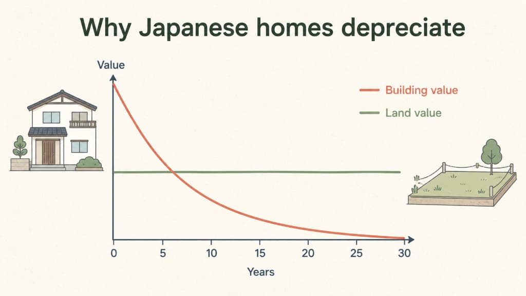 Why building value depreciates while land holds value when buying real estate in Japan