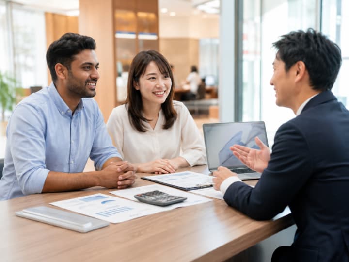 Foreign resident discussing a home loan with a bank in Japan