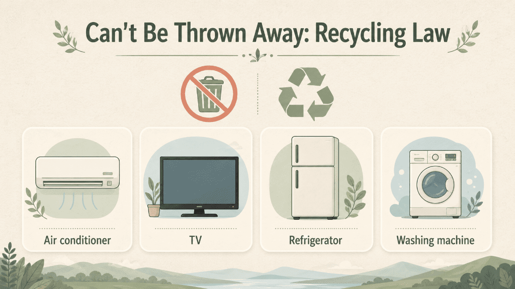 The four appliances covered by Japan's Home Appliance Recycling Law