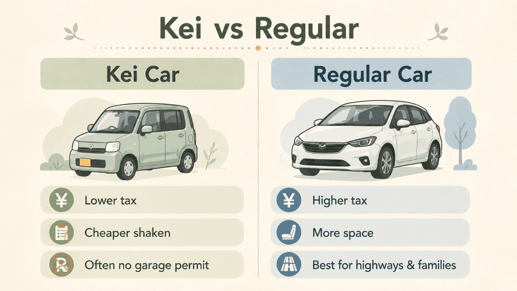 Comparison of a kei car and a regular car in Japan by cost and use