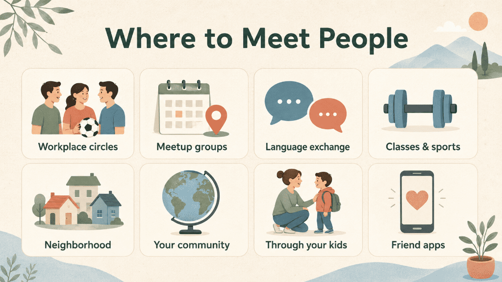 Infographic of places to meet people and make friends in Japan