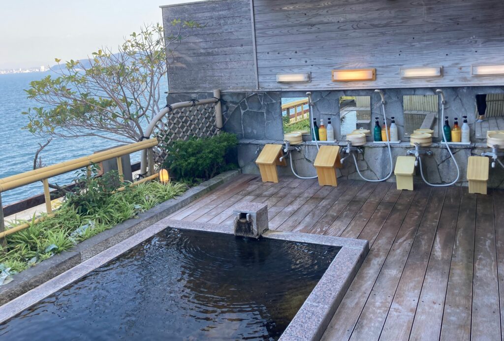 An outdoor onsen hot-spring bath in Japan