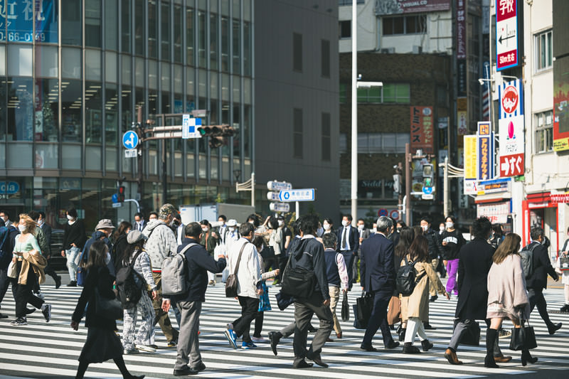 A packed commuter train during Tokyo rush hour