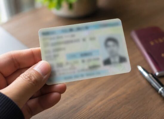 Close-up of a Japan residence card (zairyu card) held in hand