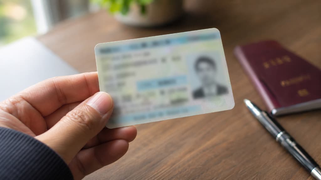 Close-up of a Japan residence card (zairyu card) held in hand