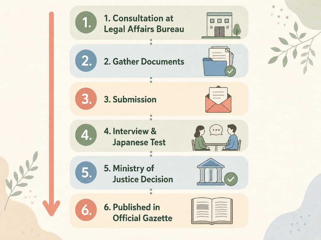 Step-by-step flow of the Japanese naturalization application process